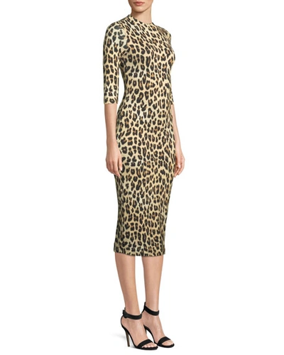Shop Alice And Olivia Delora Fitted Leopard Mock-neck Dress