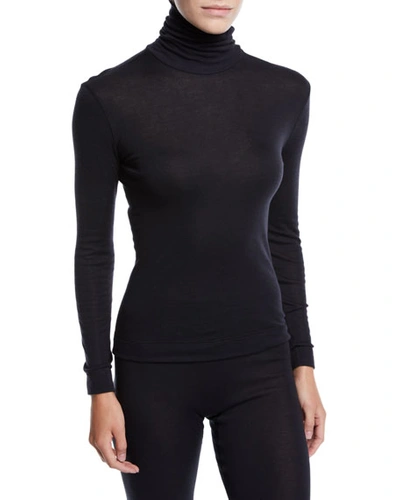 Shop Hanro Silk-cashmere Turtleneck Top In Black