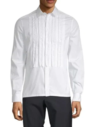 Shop Valentino Pintuck Cotton Button-down Shirt In White