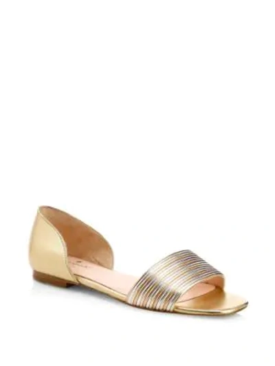 Shop Kate Spade Henley Metallic Leather Flat Sandals In Gold Metal