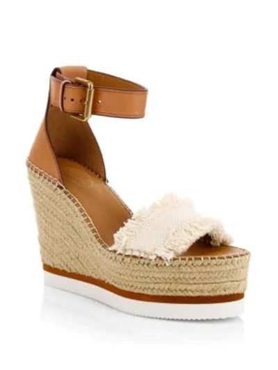 Shop See By Chloé Glyn Leather & Canvas Platform Espadrille Wedge Sandals In Latte