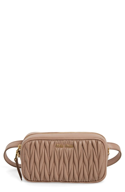 Shop Miu Miu Rider Matelasse Leather Belt Bag - Beige In Cammeo