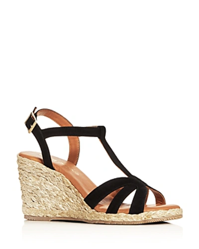Shop Andre Assous Women's Madina T-strap Wedge Sandals In Black Suede