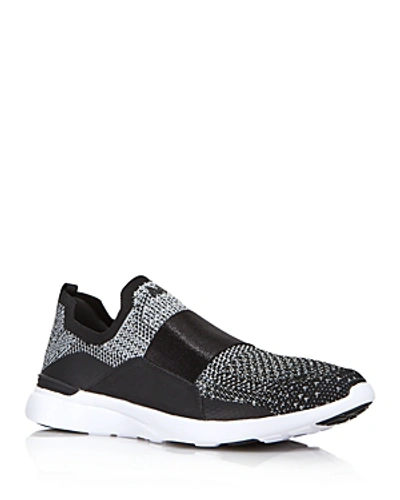 Shop Apl Athletic Propulsion Labs Women's Techloom Bliss Knit Slip-on Sneakers In Black/white/silver