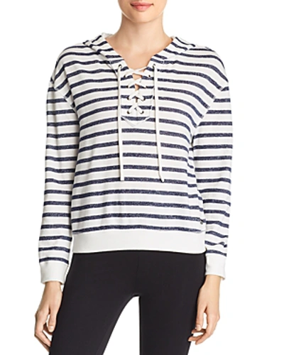 Shop Marc New York Performance Stripe Lace-up Hoodie In White/midnight