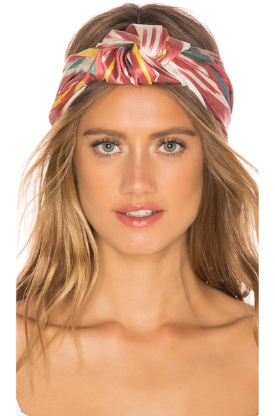 Shop Jennifer Behr Marin Knot Half Turban In Cream. In Teal Ikat