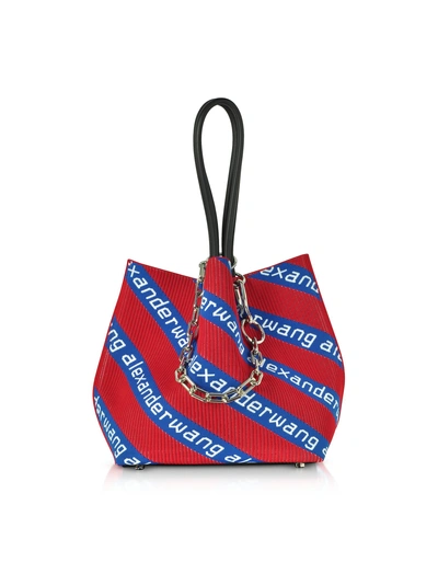 Shop Alexander Wang Kint Jacquard Logo Soft Striped Canvas Small Tote Bag In Red