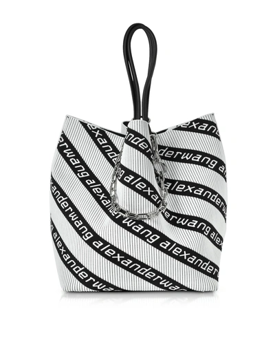 Shop Alexander Wang Roxy Kint Jacquard Logo Soft Striped Canvas Large Tote Bag In Black / White