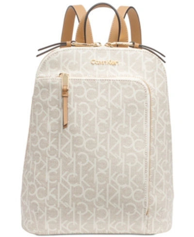 Shop Calvin Klein Signature Hudson Backpack In Almond Khaki/cashew/gold