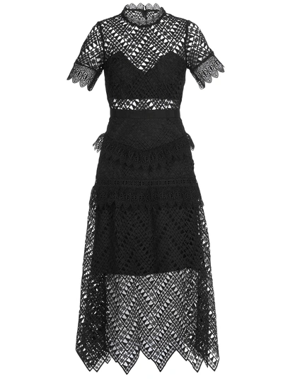 Shop Self-portrait Abstract Triangle Midi Dress In Black