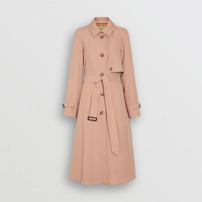 Shop Burberry Wool Gabardine Trench Coat In Blush Pink