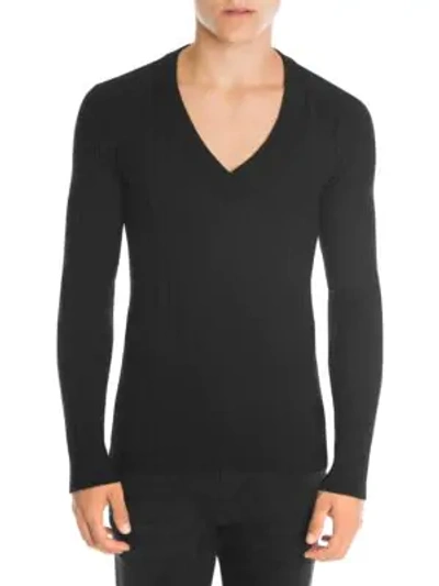 Shop Dolce & Gabbana Men's V-neck Ribbed Sweater In Black