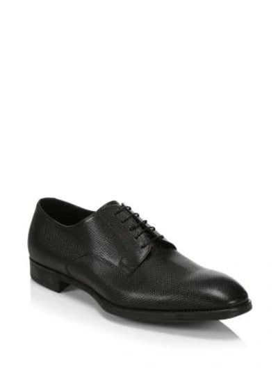 Shop Giorgio Armani Textured Leather Derby Shoes In Black