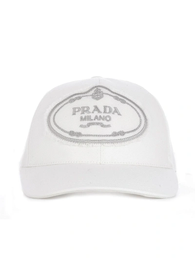 Shop Prada Logo Patched Baseball Cap In White