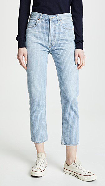 Citizens Of Humanity Charlotte Crop High Rise Straight Jeans In Laguna Stripe Modesens