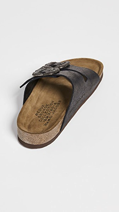 Shop Marc Jacobs Grunge Two Strap Sandals In Dark Silver