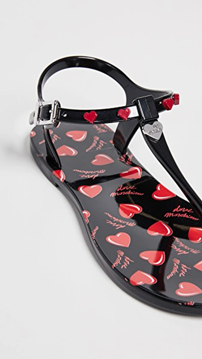 Shop Moschino Heart Thong Sandals In Black