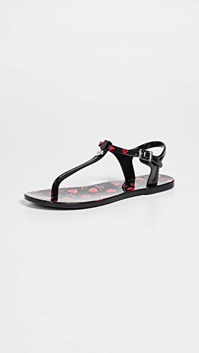 Shop Moschino Heart Thong Sandals In Black