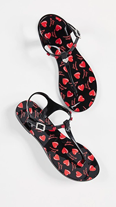 Shop Moschino Heart Thong Sandals In Black