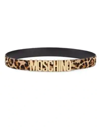 Shop Moschino Logo Leopard Leather Belt