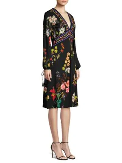 Shop Etro V-neck Garden Floral Jersey Dress In Black