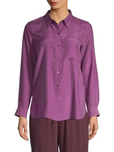 Shop Eileen Fisher Classic-collar Silk Shirt In Curan