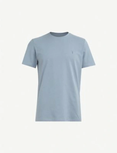 Shop Allsaints Tonic Crewneck Cotton-jersey T-shirt In Salt Blue