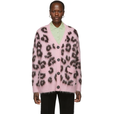 Shop Miu Miu Pink Mohair Leopard Cardigan In F0442 Pink