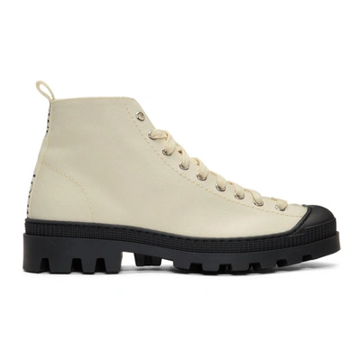 Shop Loewe Off-white And Black Canvas Lace-up Boots In 2120 Off Wt