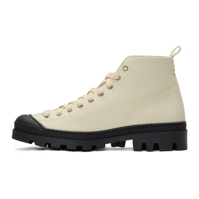 Shop Loewe Off-white And Black Canvas Lace-up Boots In 2120 Off Wt