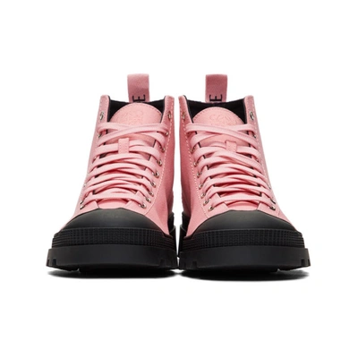 Shop Loewe Pink And Black Canvas Lace-up Boots In 7140 Pink