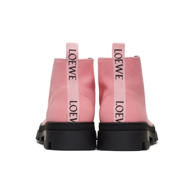 Shop Loewe Pink And Black Canvas Lace-up Boots In 7140 Pink