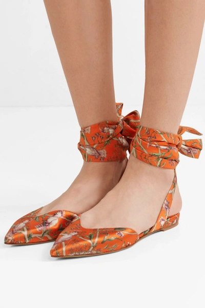 Shop Tabitha Simmons Johanna Ortiz Vera Printed Silk-satin And Crepe De Chine Point-toe Flats In Orange