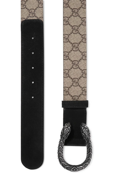 Shop Gucci Dionysus Printed Coated-canvas And Suede Belt In Beige
