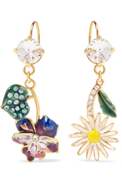 Shop Miu Miu Gold-tone, Enamel And Crystal Earrings In Purple