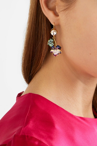 Shop Miu Miu Gold-tone, Enamel And Crystal Earrings In Purple