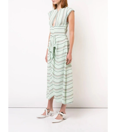 Shop Proenza Schouler Crepe Striped Tied Dress In Green