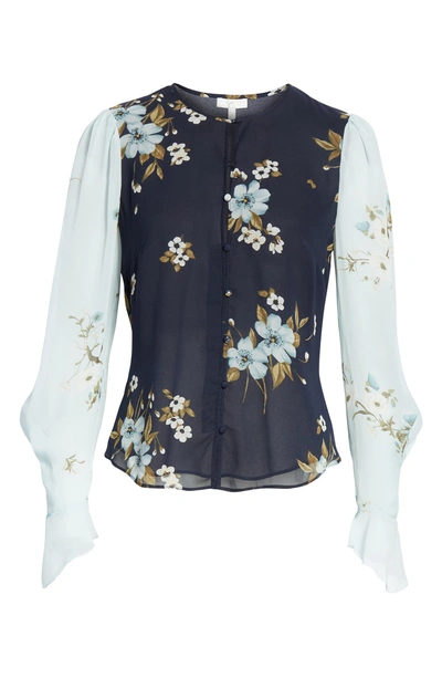 Shop Joie Abboid Floral Silk Blouse In Celadon-midnight
