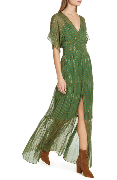 Shop Ba&sh Wanda Metallic Accent Maxi Dress In Vert