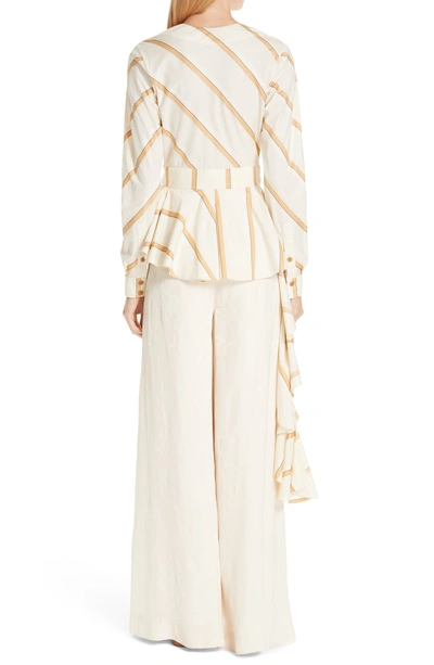 Shop Johanna Ortiz Asymmetrical Stripe Poplin Blouse In Ecru Camel