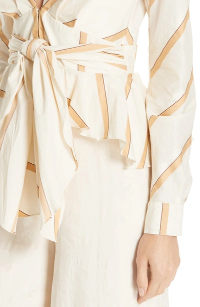 Shop Johanna Ortiz Asymmetrical Stripe Poplin Blouse In Ecru Camel
