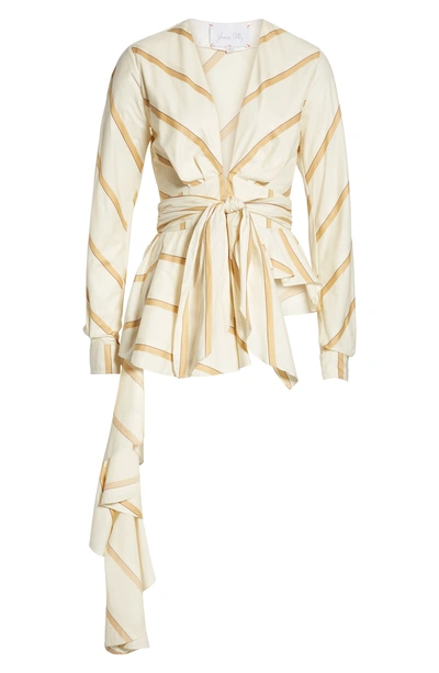 Shop Johanna Ortiz Asymmetrical Stripe Poplin Blouse In Ecru Camel