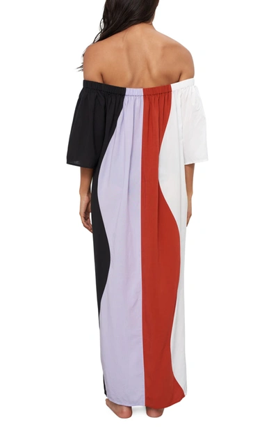 Shop Mara Hoffman Sala Colorblock Off The Shoulder Cover-up Maxi Dress In Lavender Multi