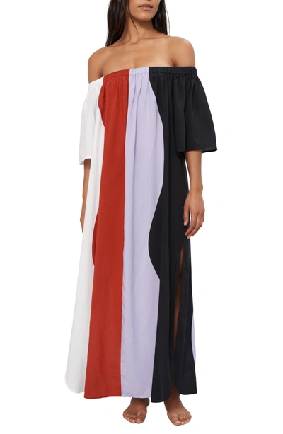 Shop Mara Hoffman Sala Colorblock Off The Shoulder Cover-up Maxi Dress In Lavender Multi