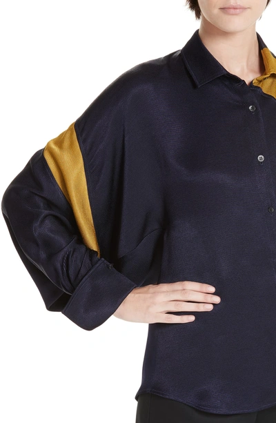 Shop Palmer Harding Solo Shirt In Navy Faille With Chartreuse