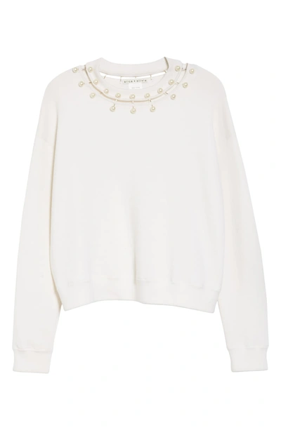 Shop Alice And Olivia Gleeson Embellished Neck Sweater In Soft White
