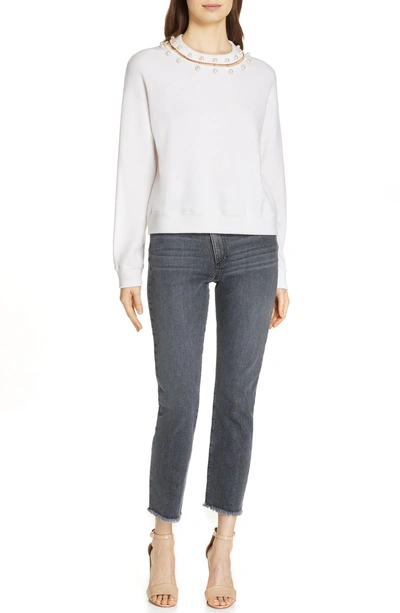 Shop Alice And Olivia Gleeson Embellished Neck Sweater In Soft White