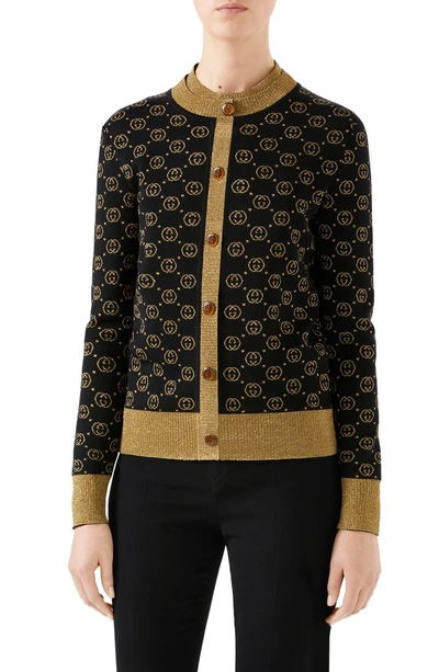 Shop Gucci Metallic Gg Cardigan In 1815 Black/ Gold