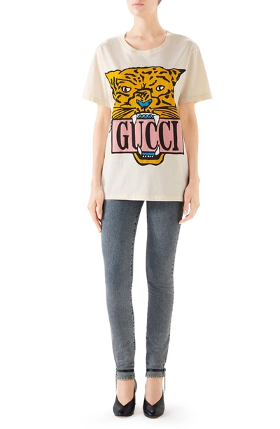 Shop Gucci Tiger Graphic Tee In 7136 Sunkissed/ Multicolor