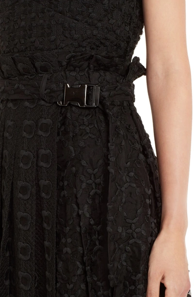Shop Fendi Asymmetrical Embroidered Organza Lace Dress In Black